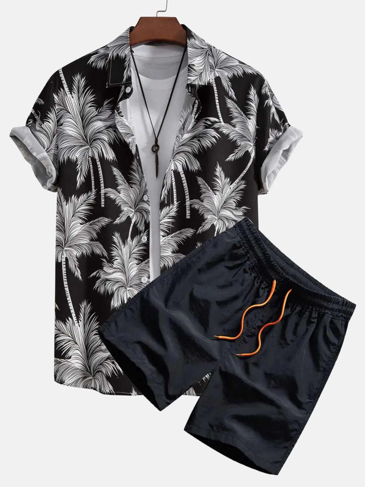 Men's Full Size Palm Tree Print Short Sleeve Shirt and Shorts Set Plus Size by Trendsi