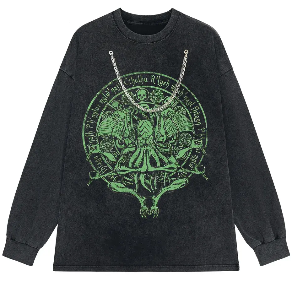 Vintage Green Cthulhu T-Shirt Men Oversized Streetwear Tee by Vimost Shop