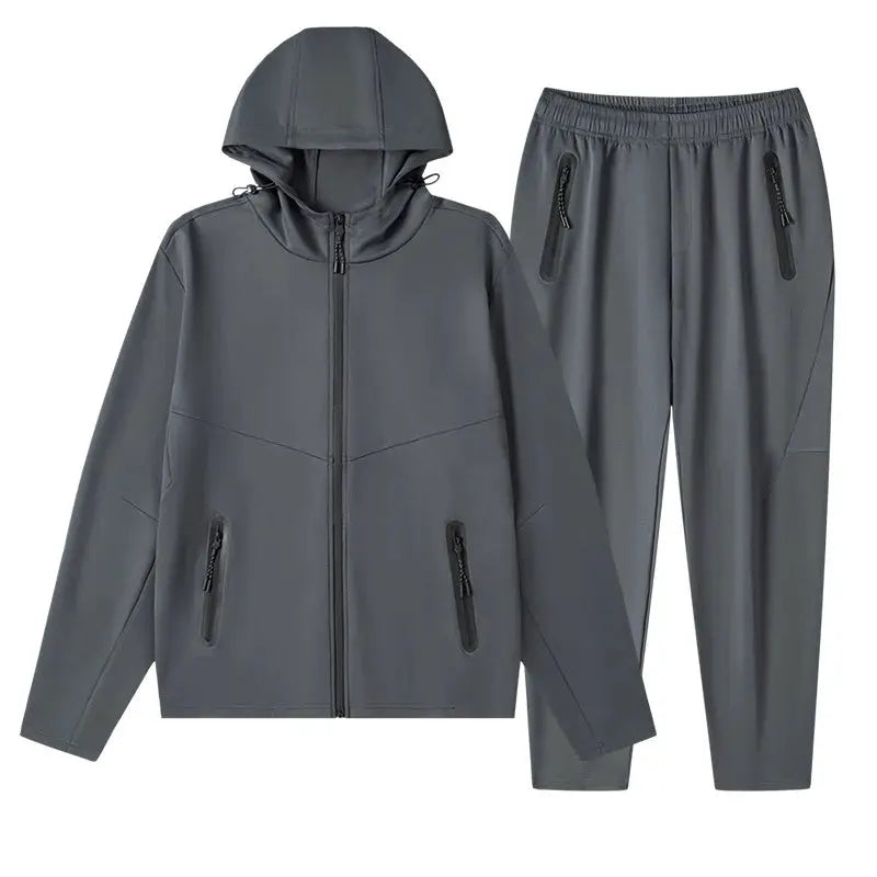 Men's Plus Size Drawstring Zip Up Hooded Top and Pants Set by Partner Label