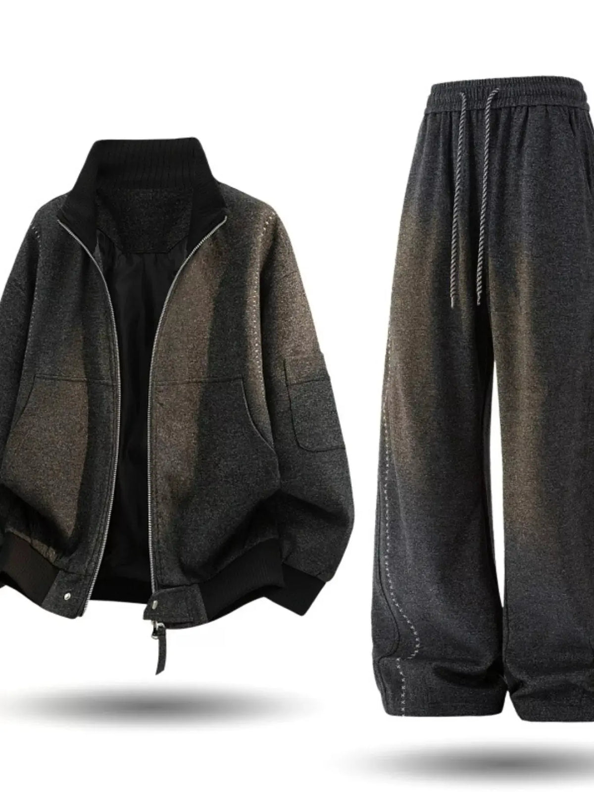 Men's Plus Size Thick Jacket and Pants Tracksuit Set by Trendsi