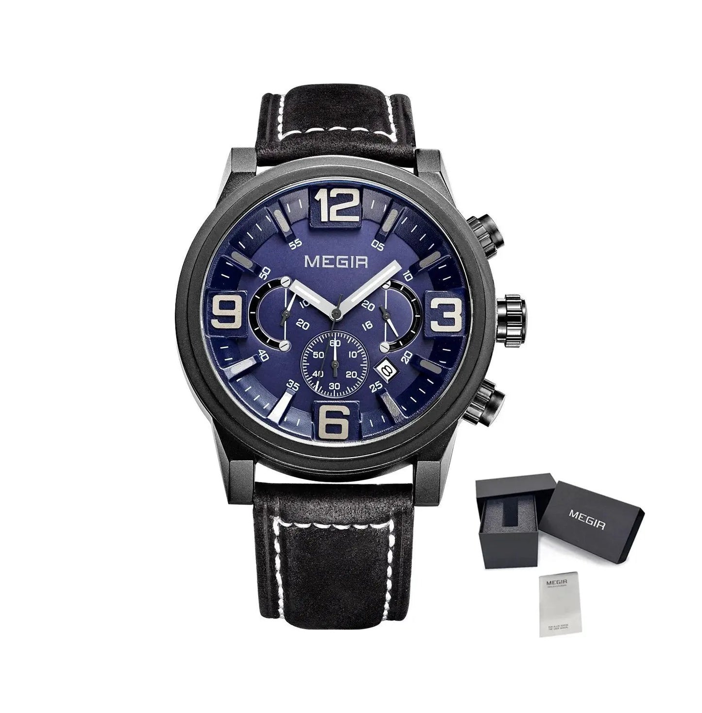 MEGIR Luxury Watches for Men Quartz Chronograph Waterproof Calendar Luminous Sport Military Wristwatch Clock Reloj Hombre 3010 by MEGIR WATCH GROUP