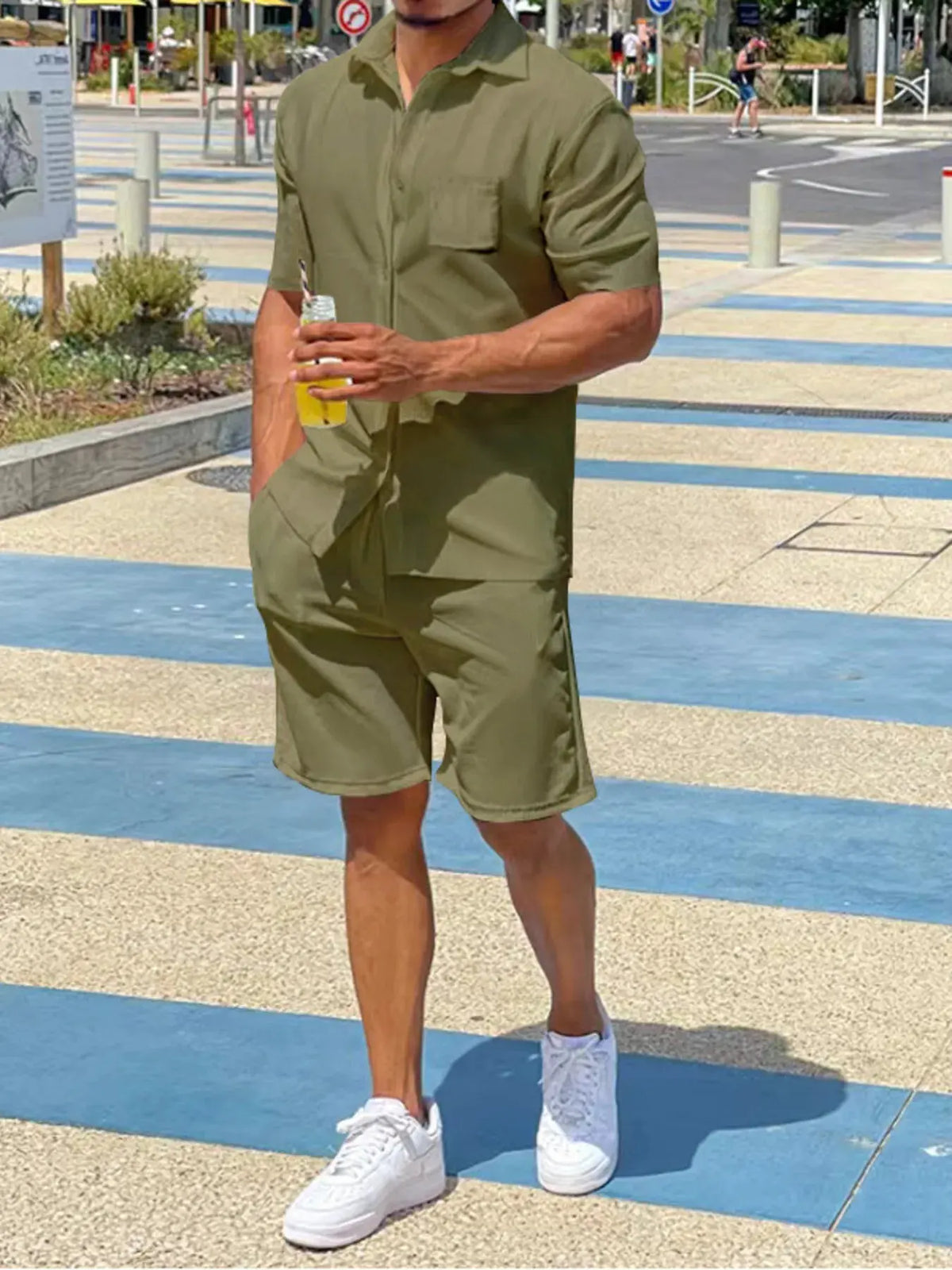 Men's Plus Size Button Up Shirt and Shorts Set by Trendsi
