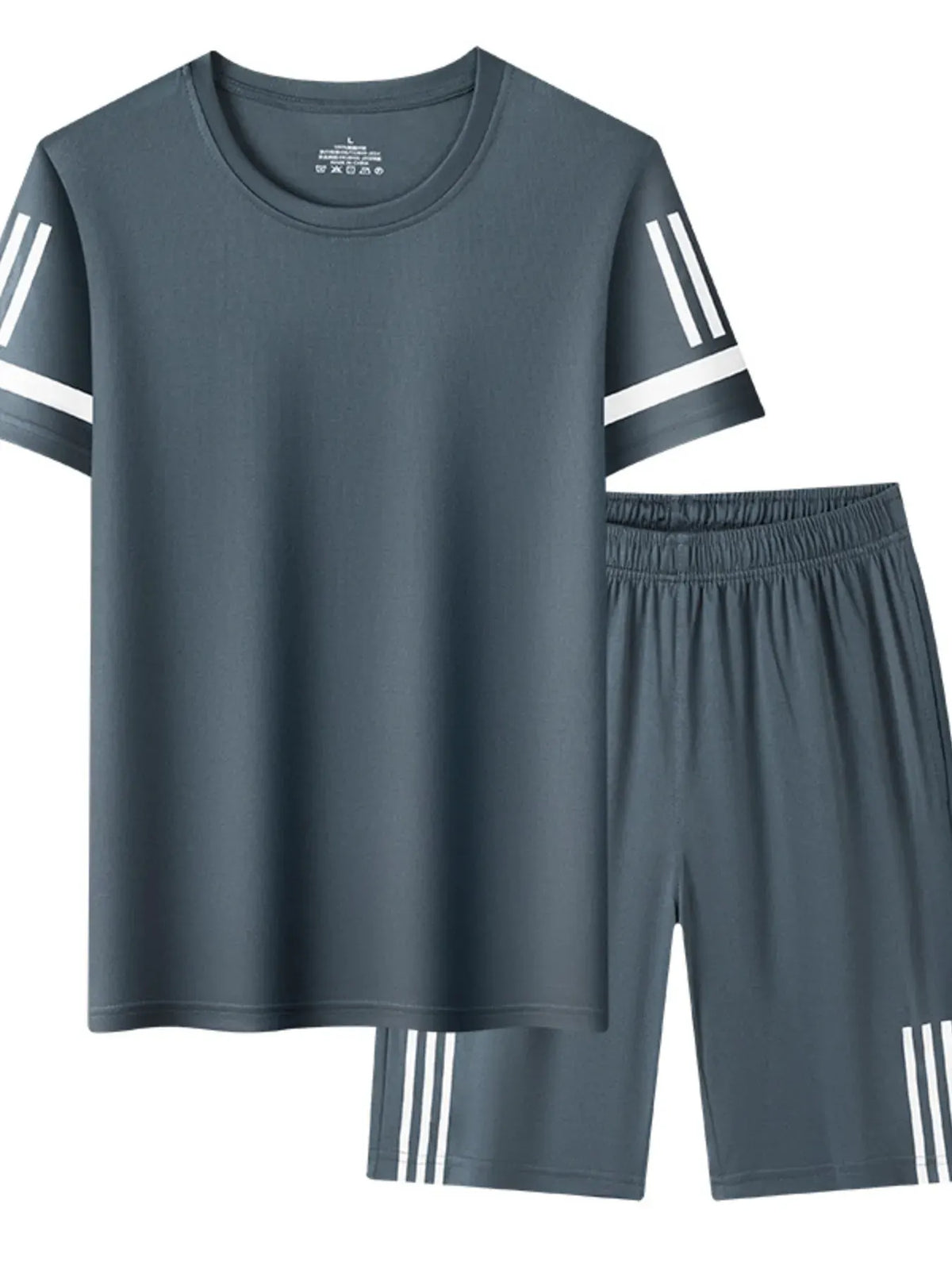 Men's Plus Size Round Neck Short Sleeve Top and Shorts Set by Trendsi