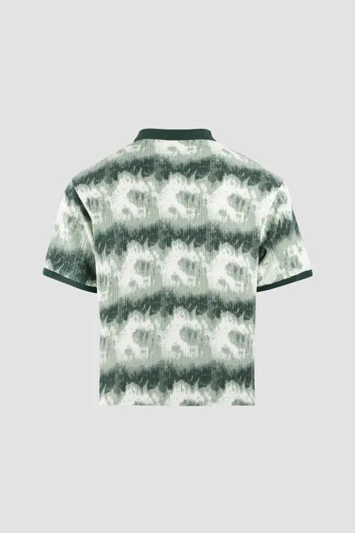 Cloud Pattern Short-Sleeve Knit Polo Shirt by Hideout