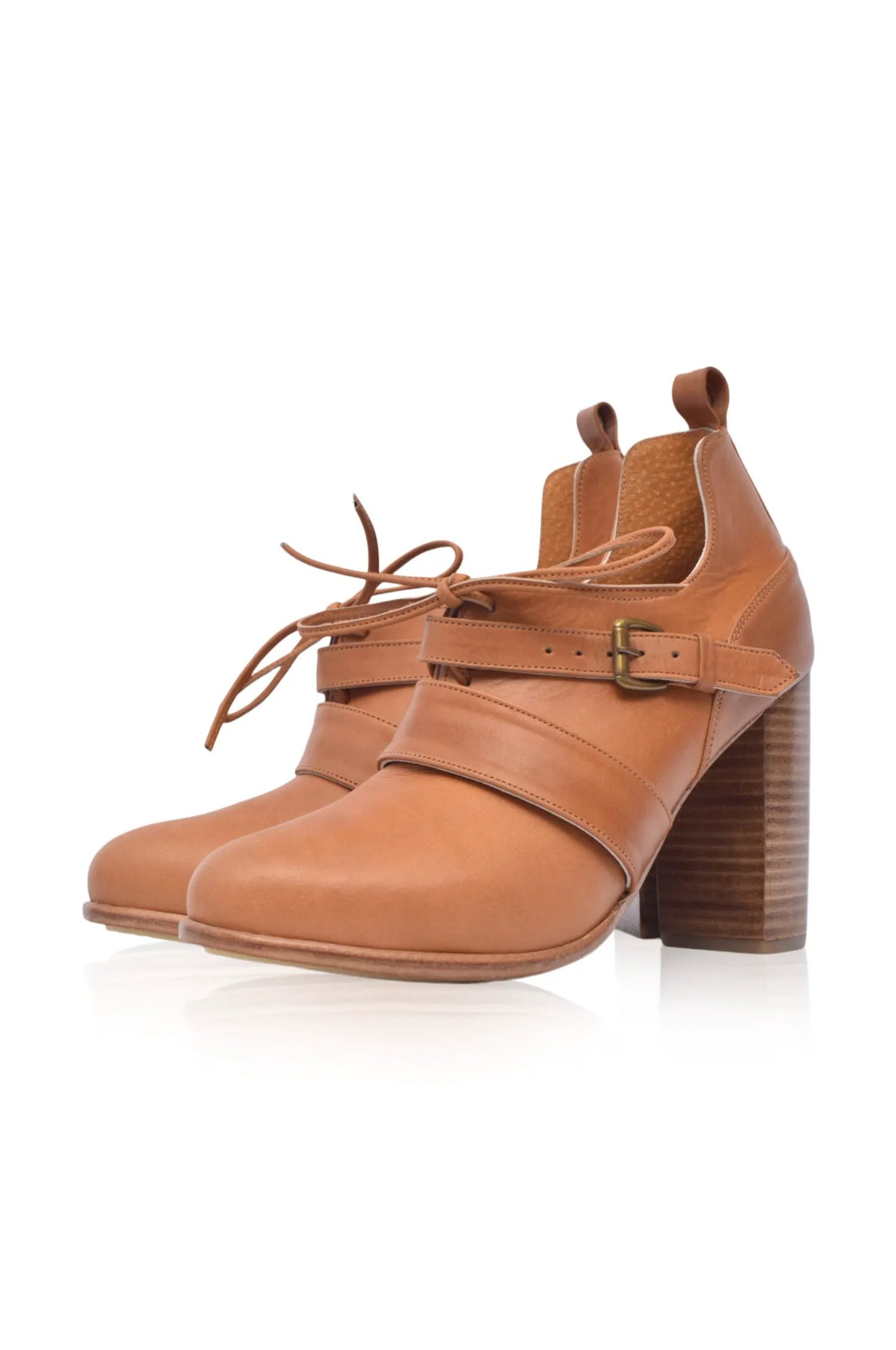 Josephine Lace-Up Leather Heel Booties by ELF