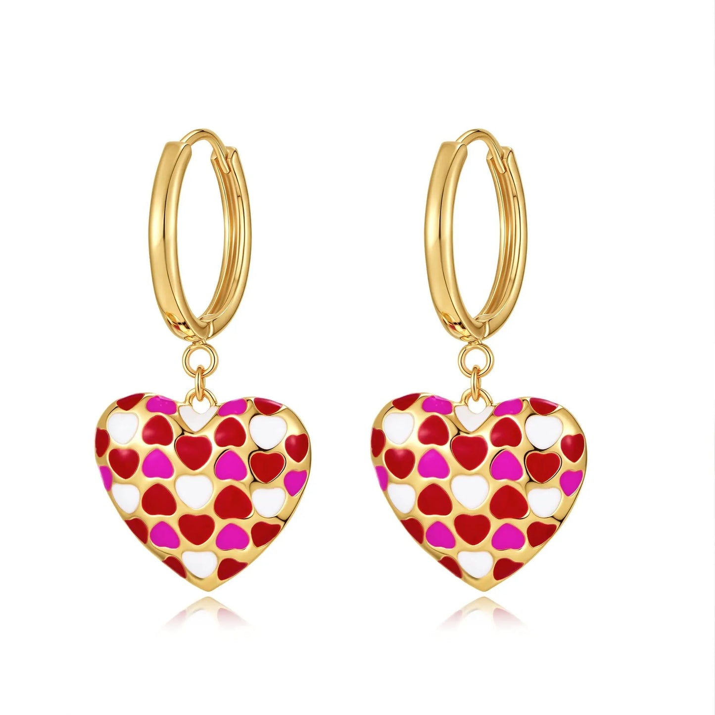 Temperament Love Earrings Cute Gold Plated Drip Oil Love Chessboard Three Dimensional Love Earrings by Dropsure