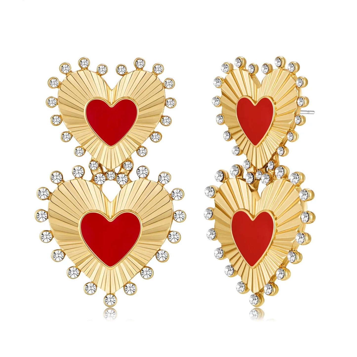 Mid ancient style drip oil inlaid diamond heart earrings, retro exaggerated earrings, temperament earrings, high-end earrings, long earrings by Dropsure