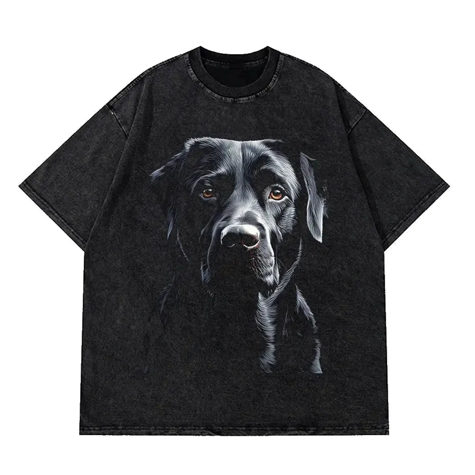 Gothic Dog Letter Print Vintage Washed Oversized T-Shirt by Vimost Shop