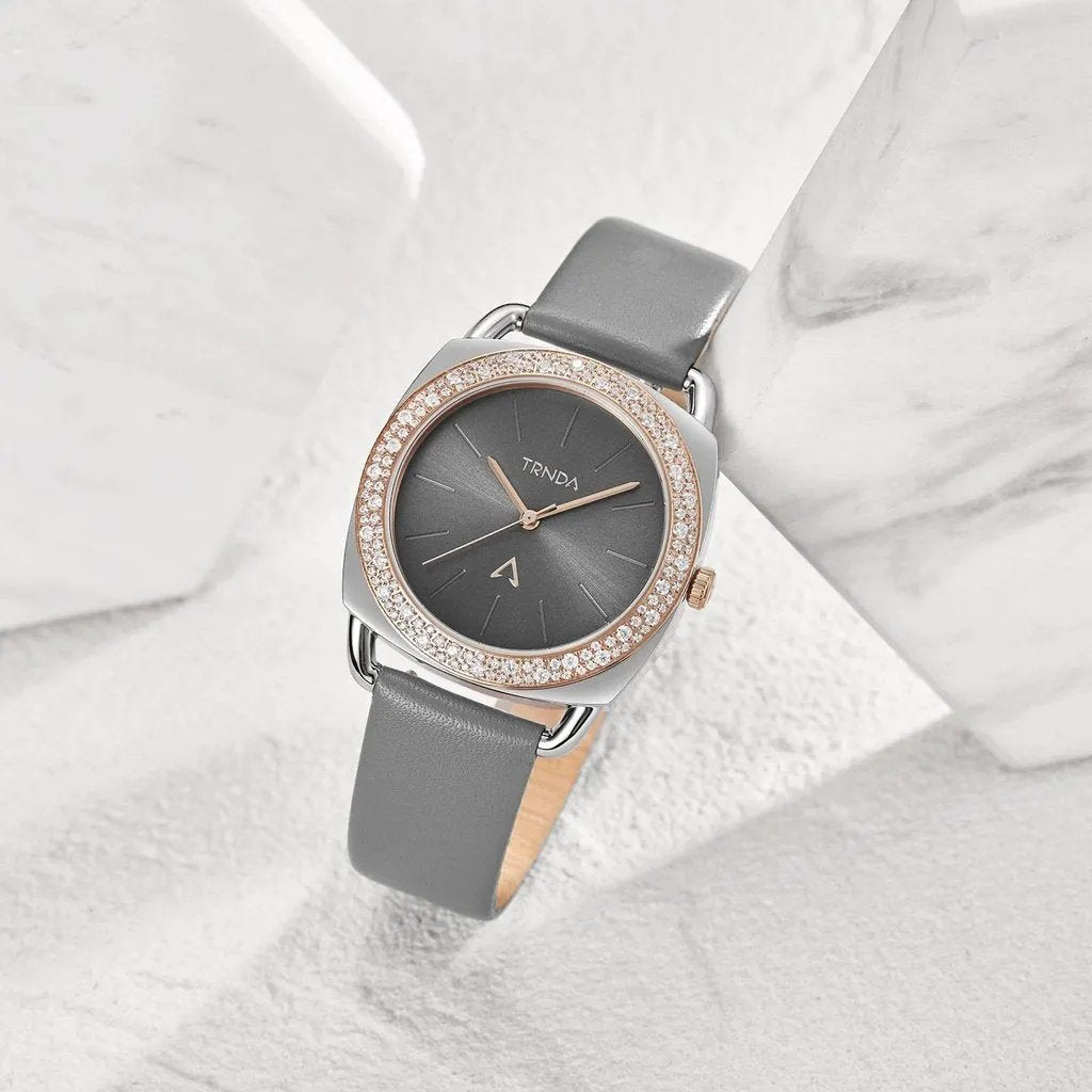 Trnda Women's Stainless Steel Watch, Gray Leather Band | Trd-Ss35 by TRNDA