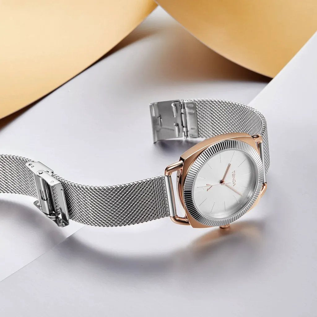 Trnda Women's Rose Gold Stainless Steel Watch, Silver Dial | Trnda-Rg35.8 by TRNDA