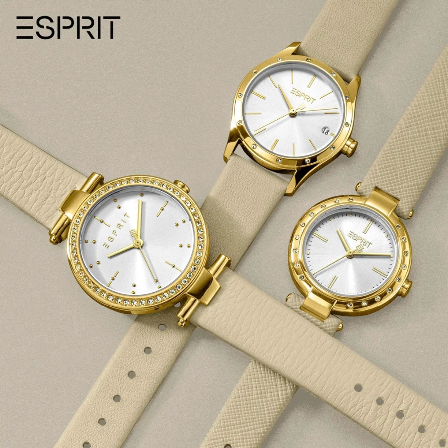 Esprit Women's Beige Leather Watch, Silver Dial | Es1l084m0015 by ESPRIT