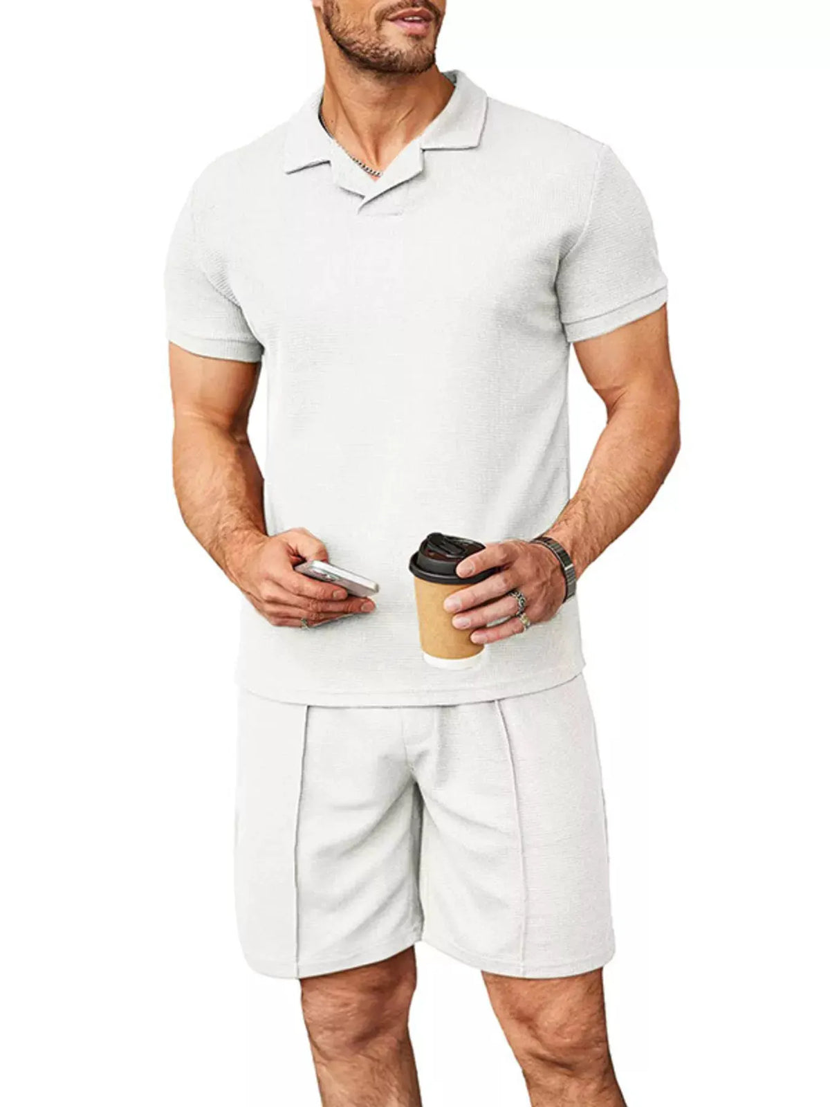 Men's Full Size Casual Short Sleeve Polo and Shorts Set Plus Size by Trendsi