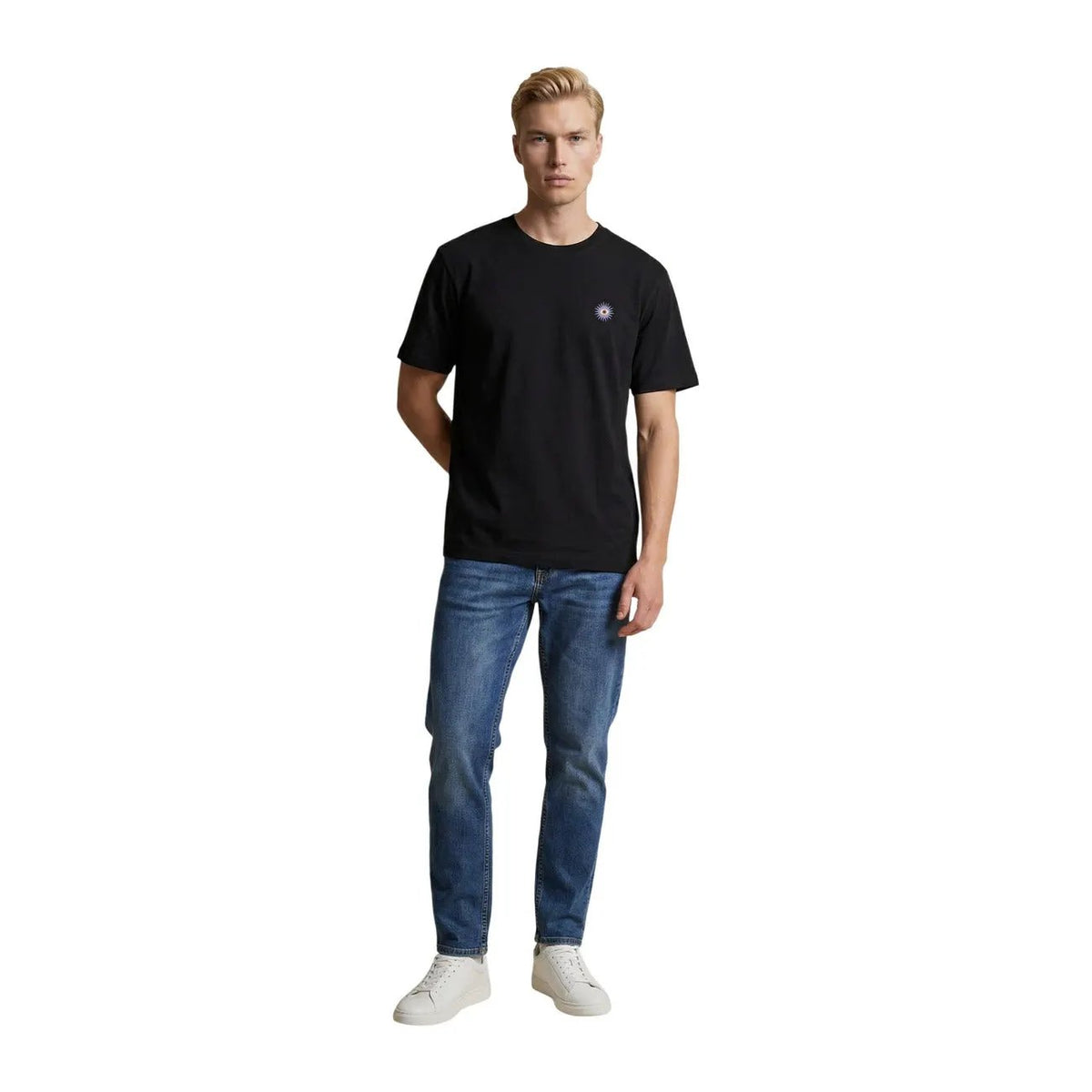 Only and Sons Men Organic Cotton T Shirt Black With Sun Print Everyday Comfort by Only & Sons