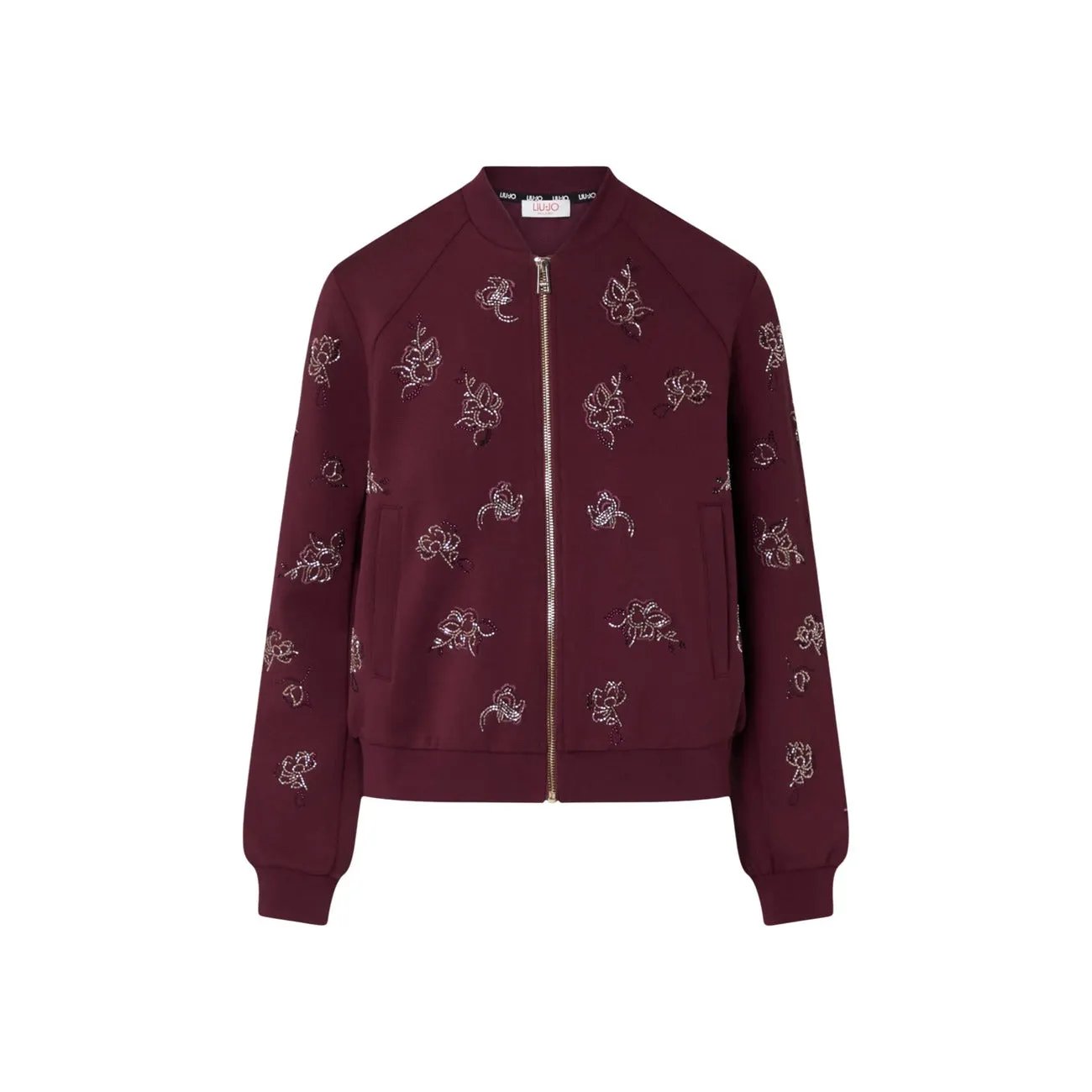 Liu Jo Women Purple Floral Embellished Zip Up Bomber Sweatshirt Jacket by Liu Jo