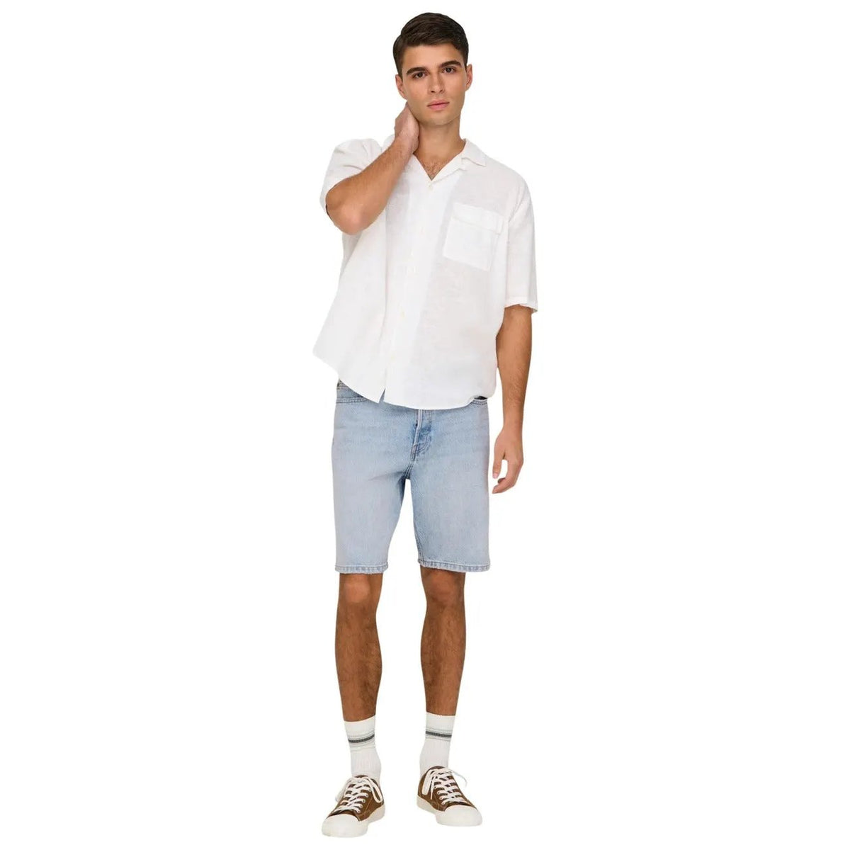 Only Sons Men Organic Cotton Light Blue Shorts Premium Comfort Fit by Only & Sons