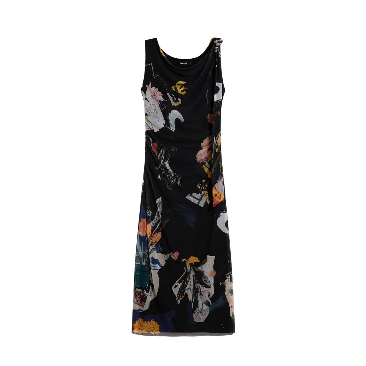 Desigual Women Elegant Black Abstract Print Stretch One Shoulder Dress by Desigual