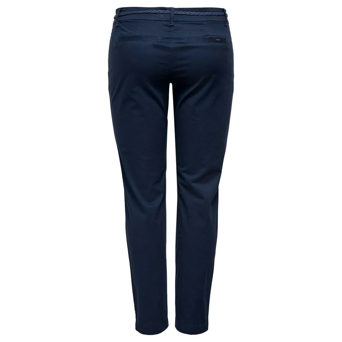 Only Women Comfortable Blue Cotton Stretch Trousers Featuring Braided Belt by Only