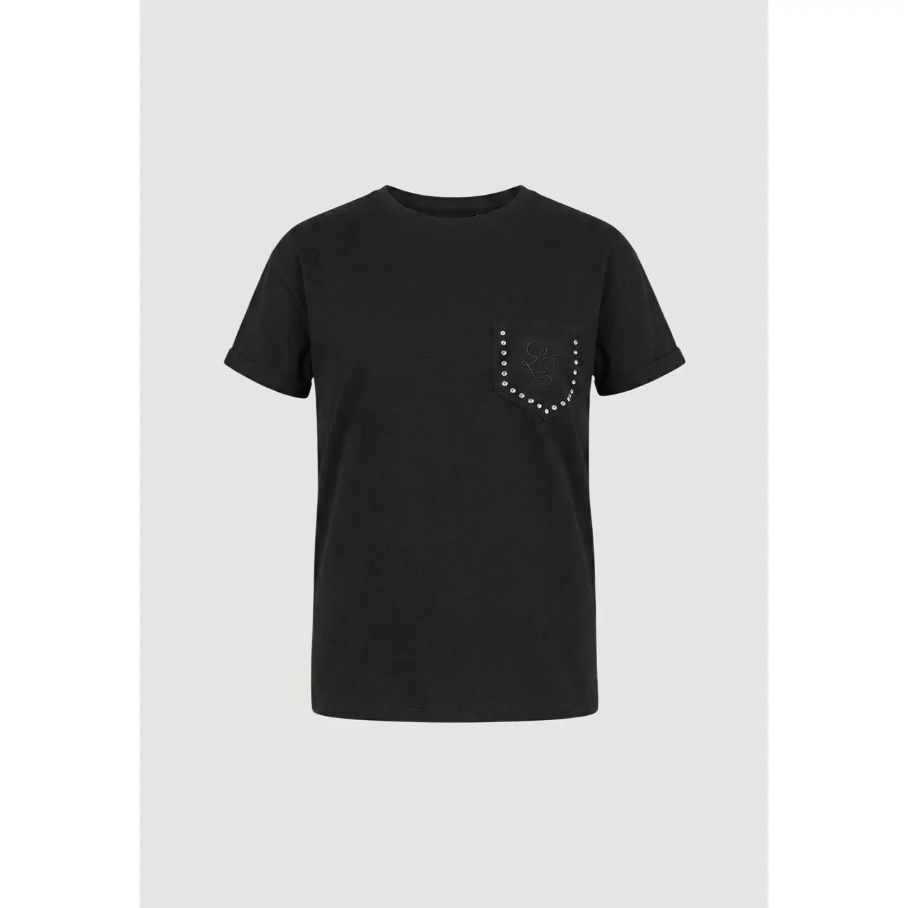 Liu Jo Women Black Cotton T-Shirt With Studded Pearl Details by Liu Jo