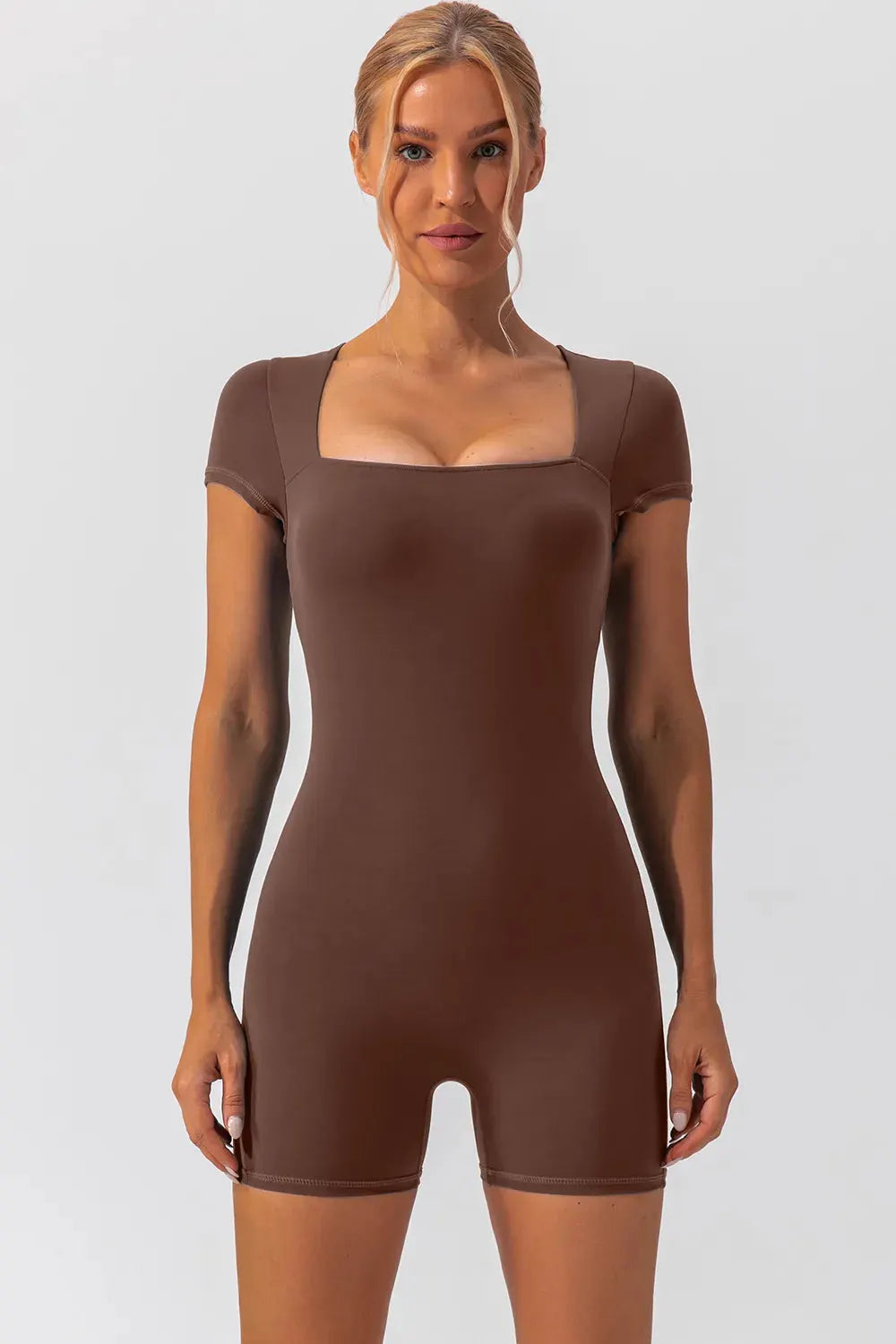 Square Neck Cap Sleeve Active Romper by Partner Label