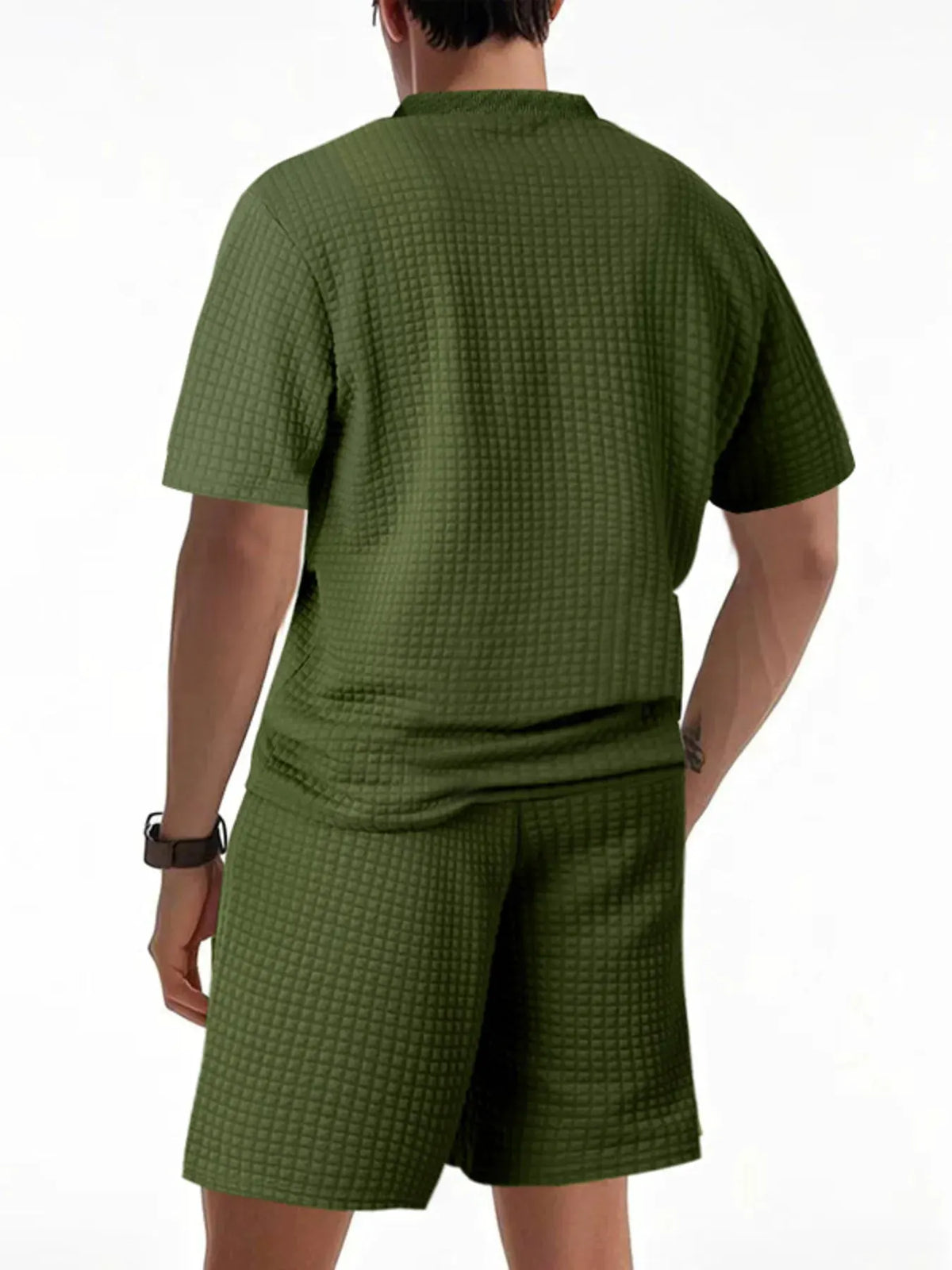 Men's Full Size Textured Round Neck Top and Shorts Set Plus SIze by Trendsi