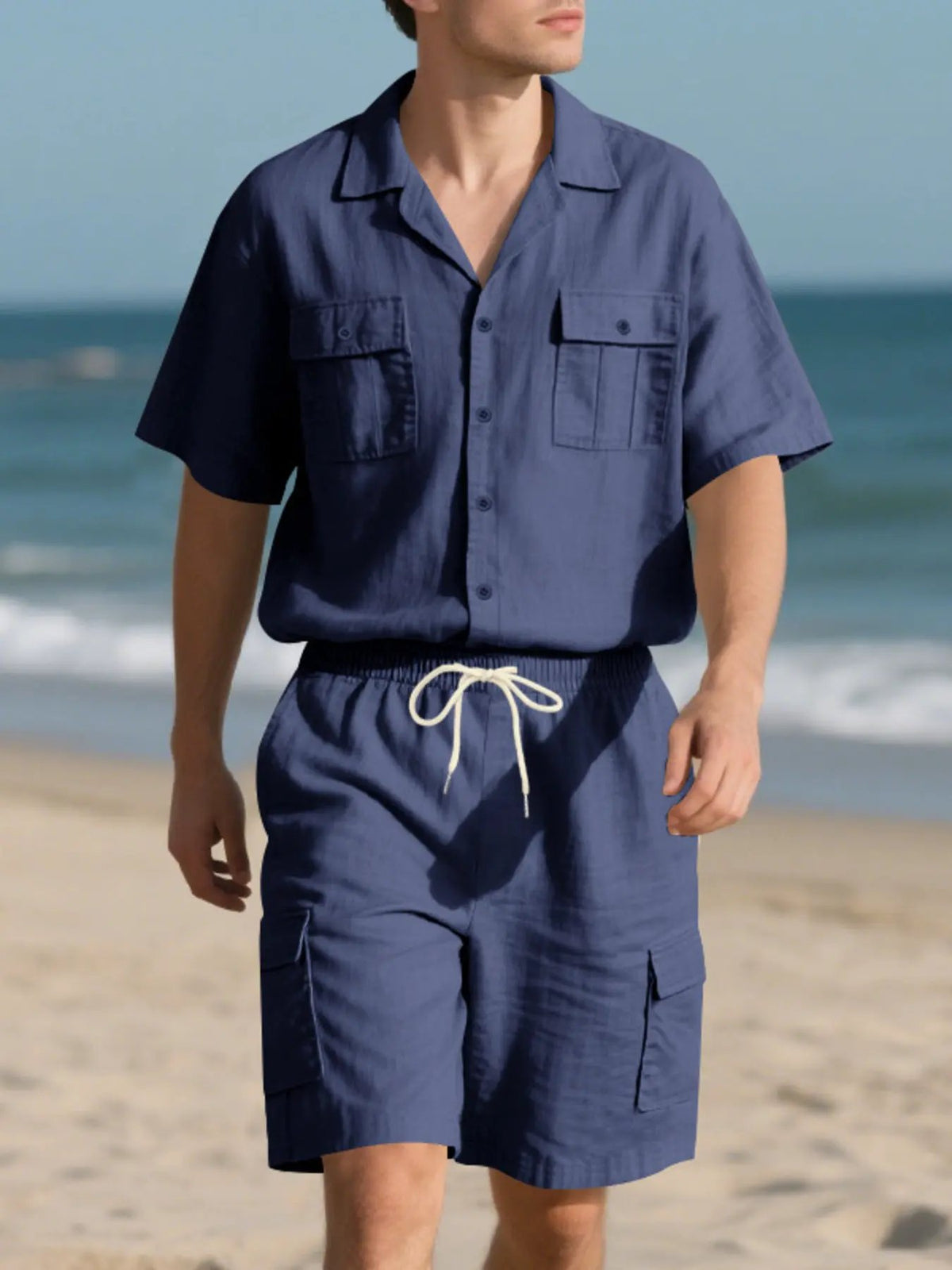 Men's Full Size Button Up Shirt and Shorts Set Plus Size by Trendsi