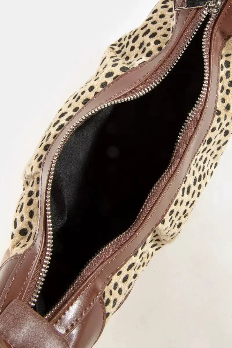 Fame Spotted Leopard Print Half Moon Shoulder Bag by Fame