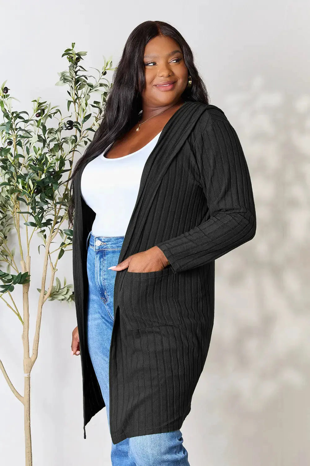 Basic Bae Full Size Hooded Sweater Cardigan by Basic Bae