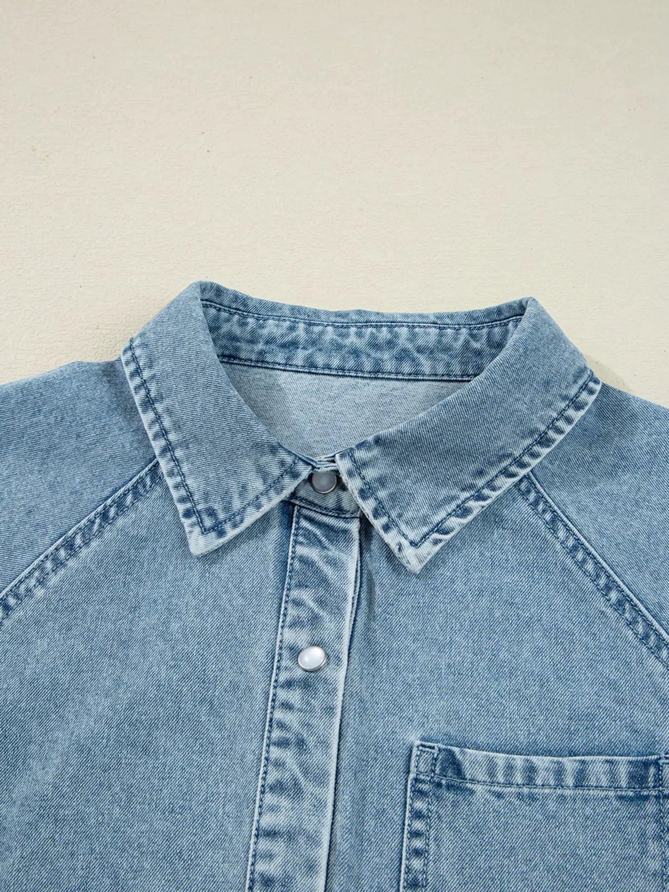 Smocked Cuffs Flared Denim Shirt Mini Dress by Partner Label