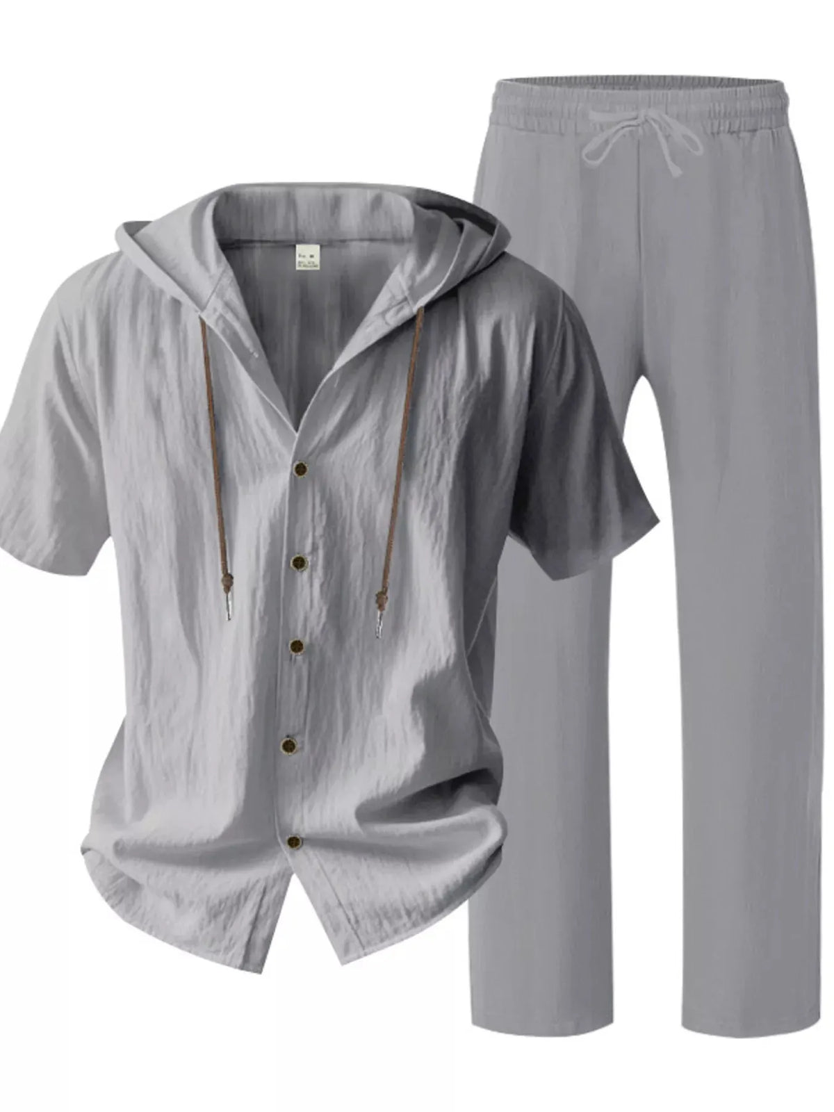 Men's Full Size Button Up Hooded Top and Pants Set Plus Size by Trendsi