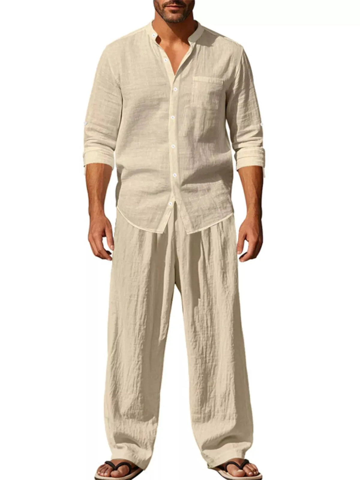 Men's Full Size Casual Button Up Shirt and Pants Plus Size by Trendsi