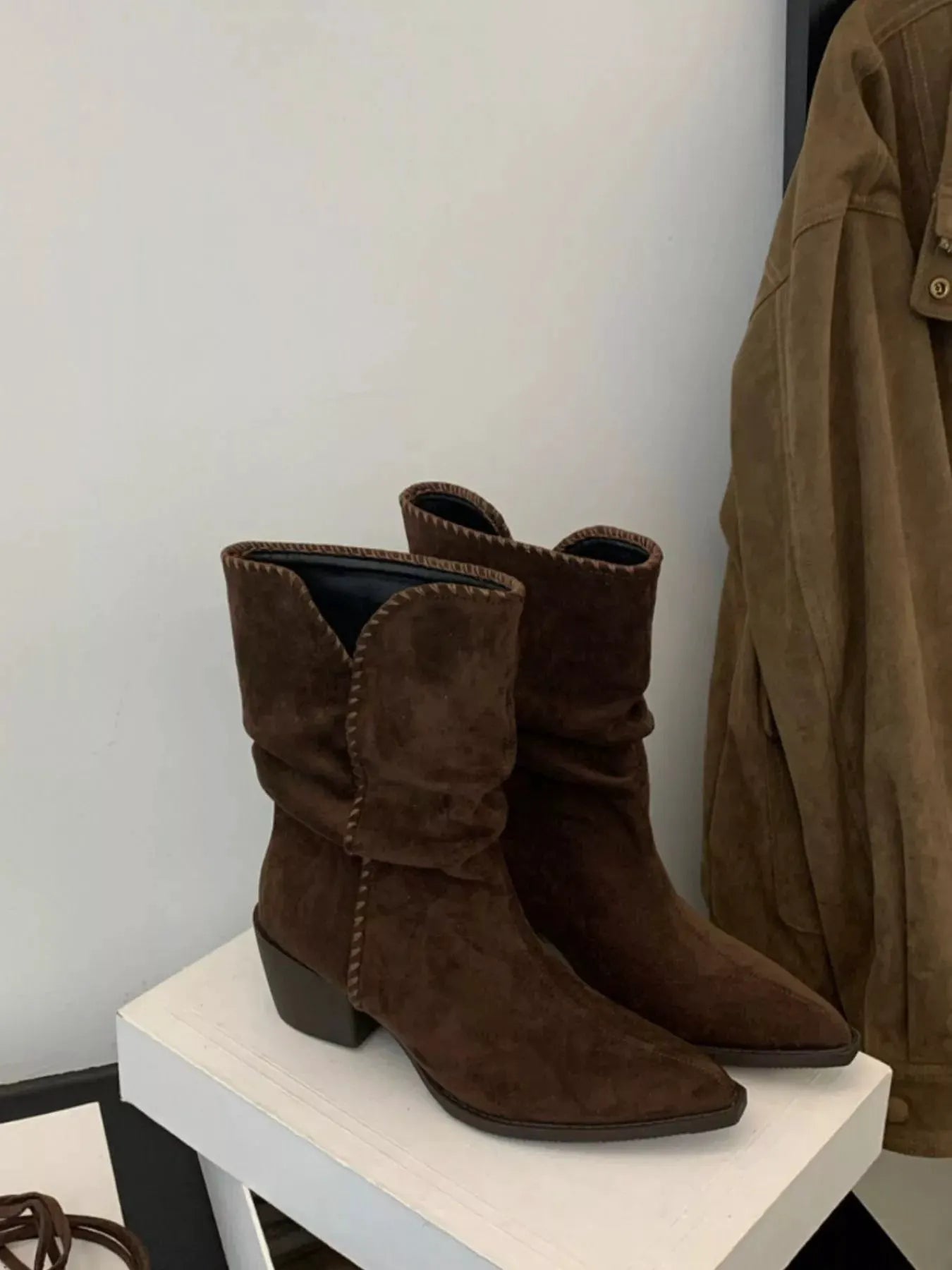 Point Toe Block Heels Boots by Partner Label