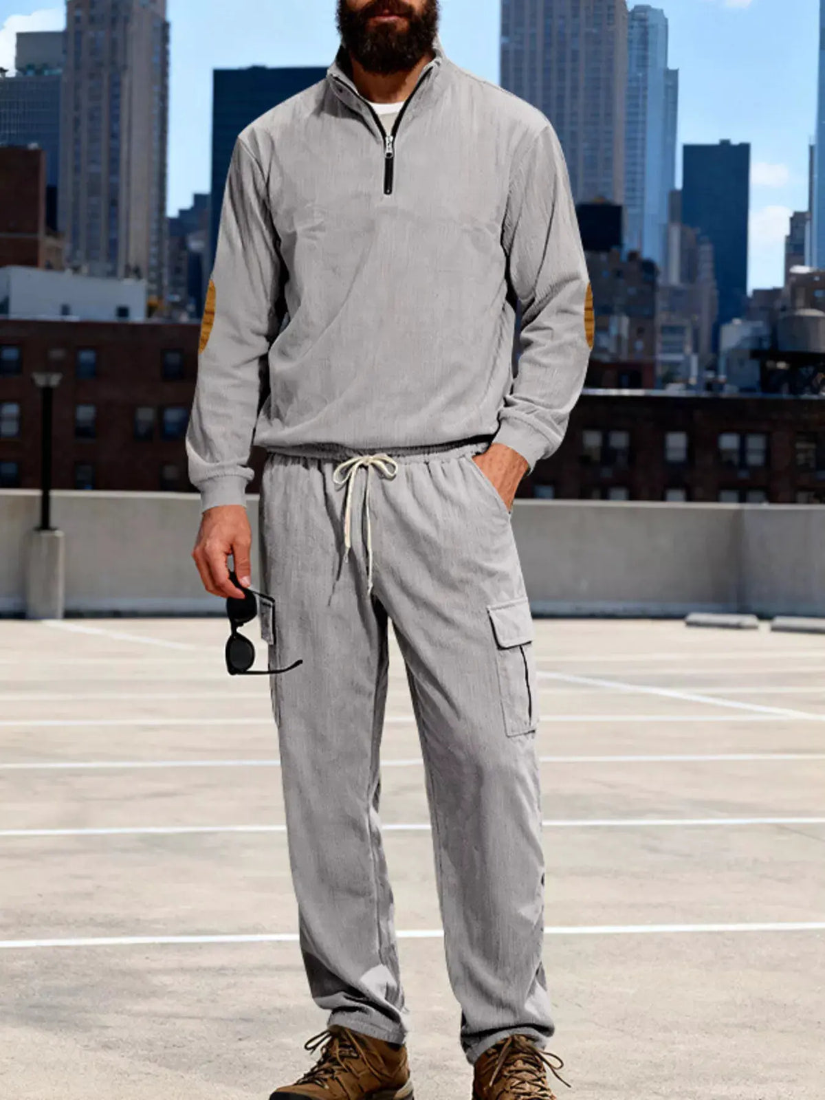 Men's Full Size Casual Long Sleeve Top & Pants Set Plus Size by Partner Label