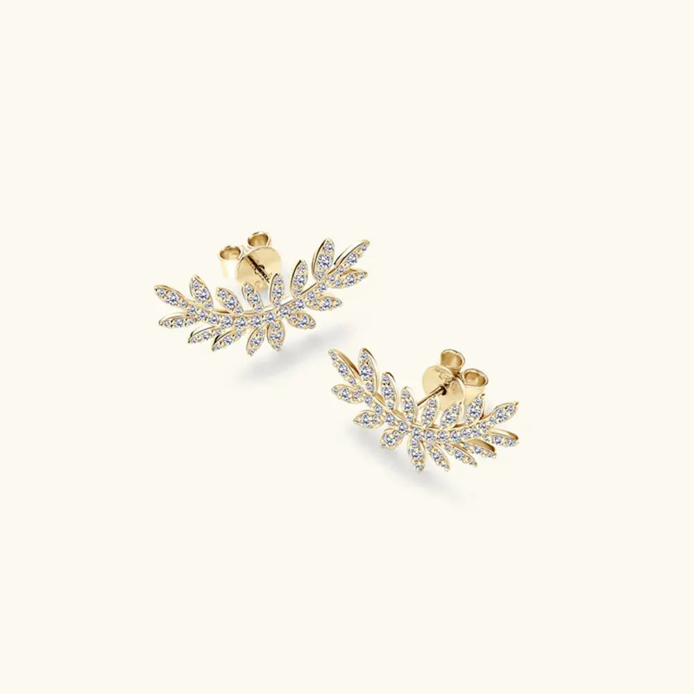 Moissanite 925 Sterling Silver Leaf Shape Stud Earrings by Partner Label