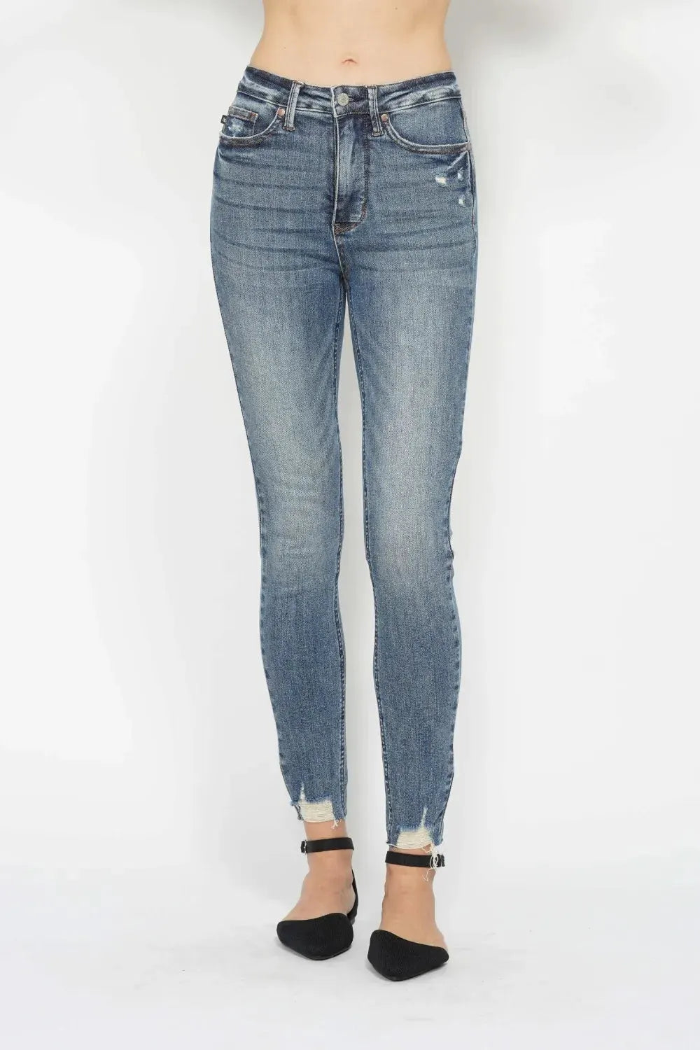 Judy Blue Full Size Tummy Control Vintage Wash Hem Destroy Skinny Jeans by Judy Blue