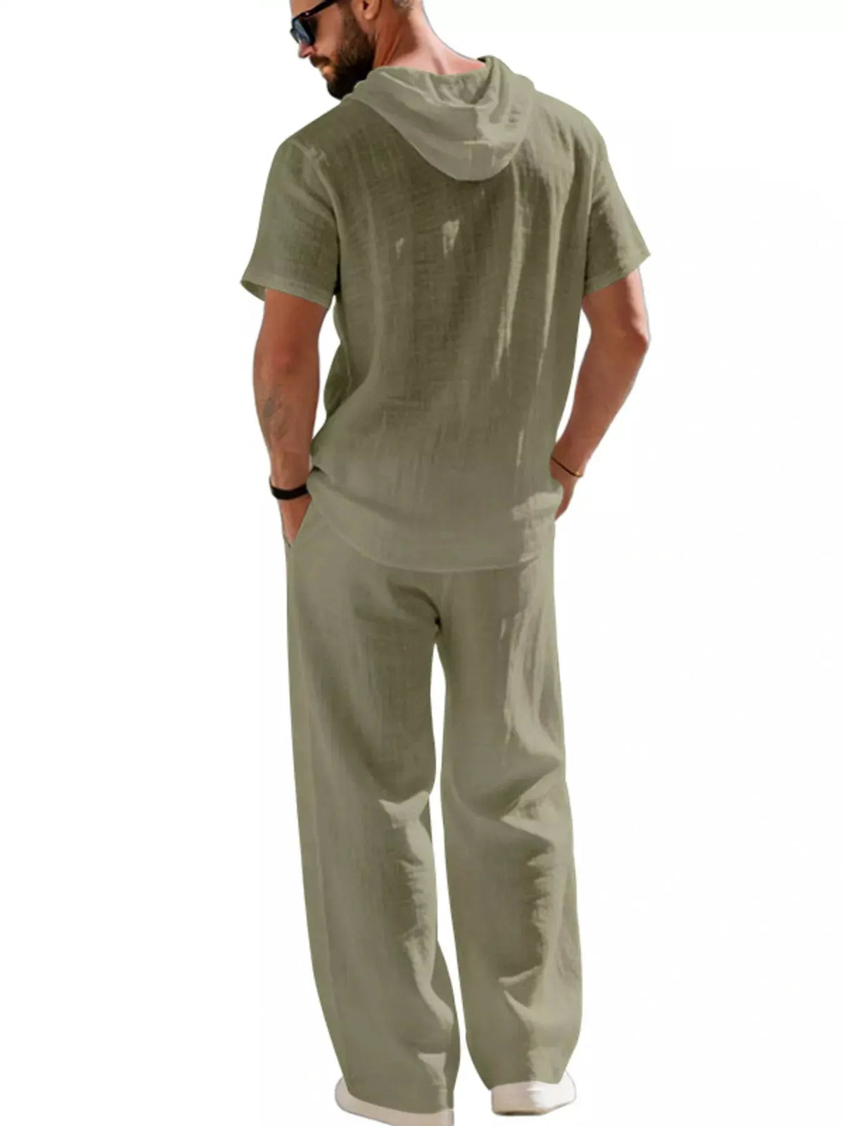 Men's Full Size Casual Hooded Short Sleeve Shirt and Pants Two-Piece Set Plus Size by Trendsi