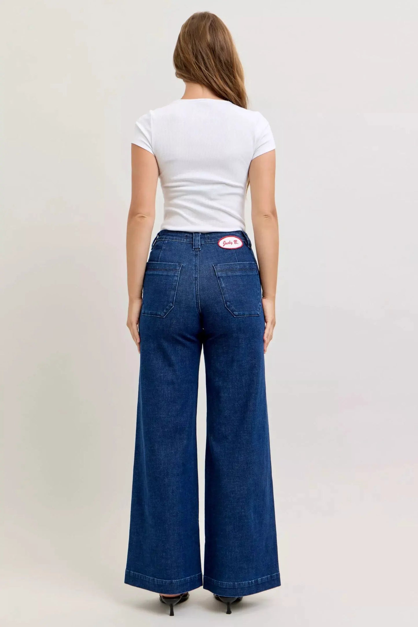Judy Blue High-Waisted Retro Wide Jeans with Patch Pkts & Twisted Seams by Judy Blue