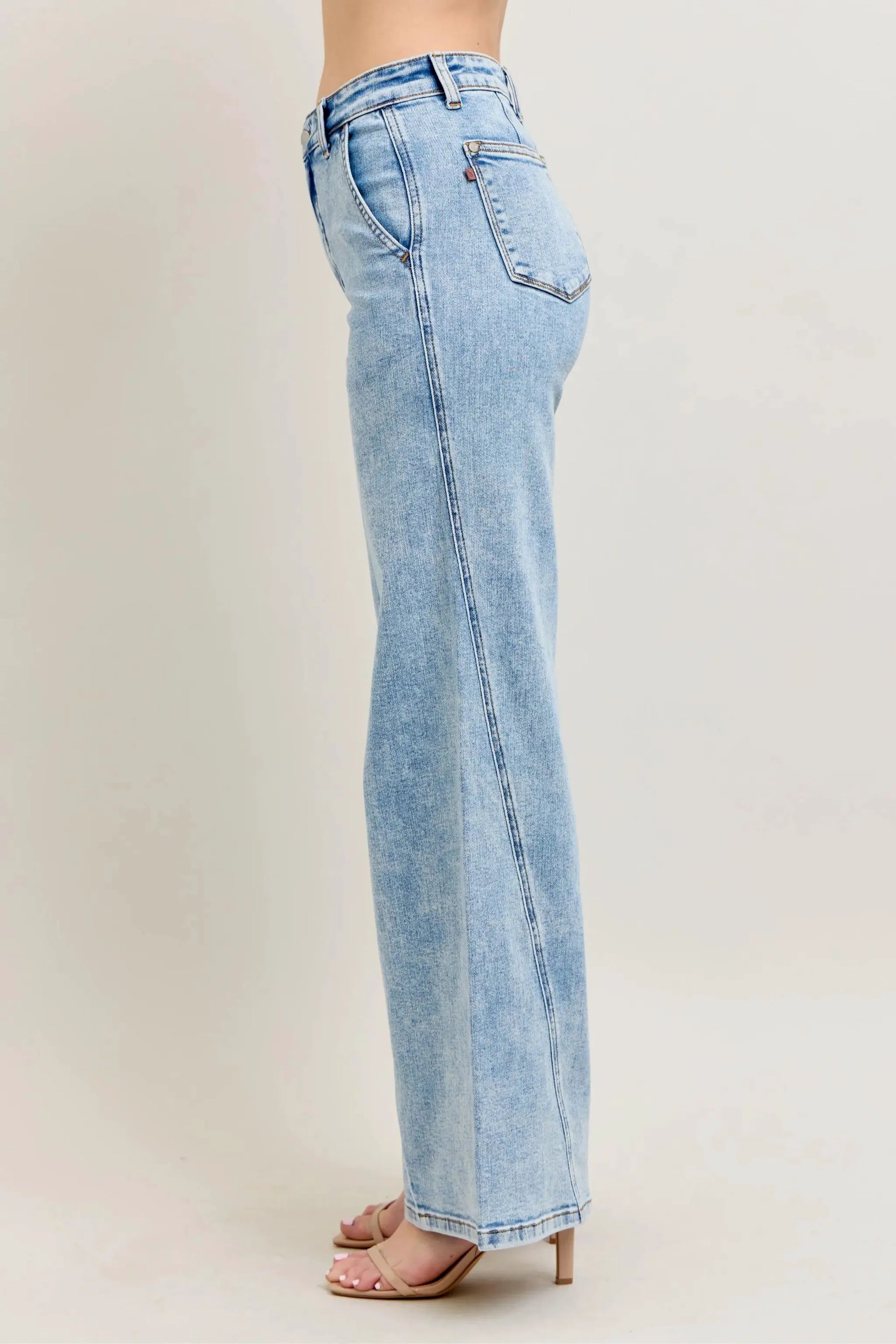 Judy Blue Full Size High Waist Wide Leg Jeans with Skewed Inseam Plus Size by Judy Blue