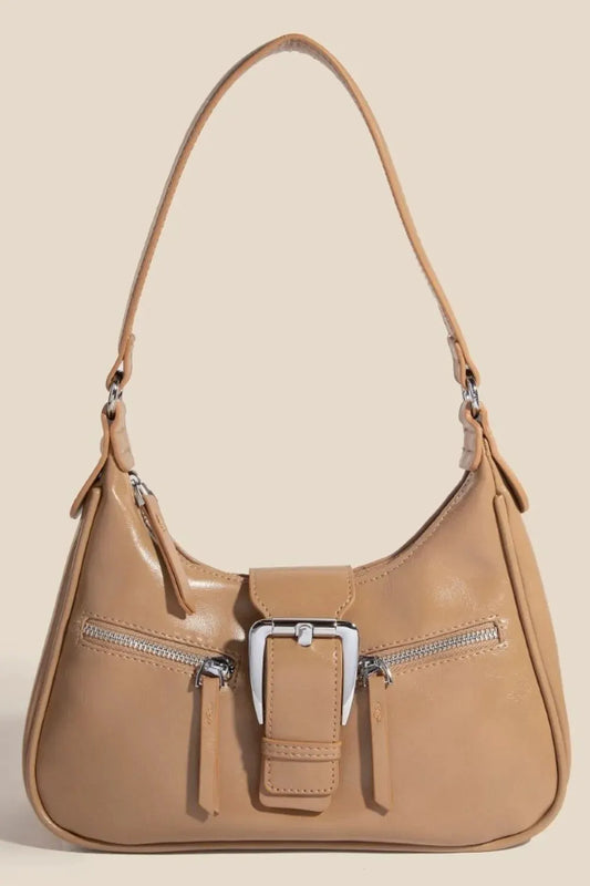 Fame Large Buckle Triple Zipper Hand Bag by Fame