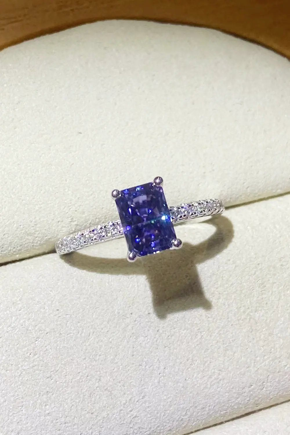 1 Carat Moissanite 925 Sterling Silver Rectangle Ring in Blue by Partner Label