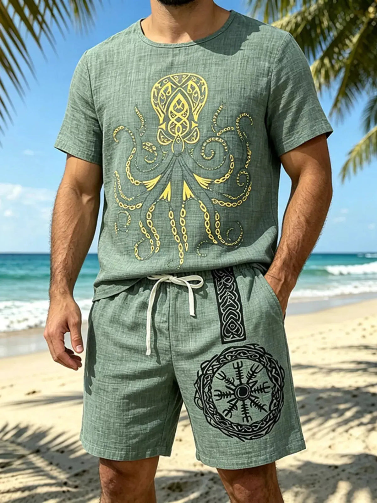 Men's Full Size Round Neck Tee and Shorts Set Plus Size by Trendsi