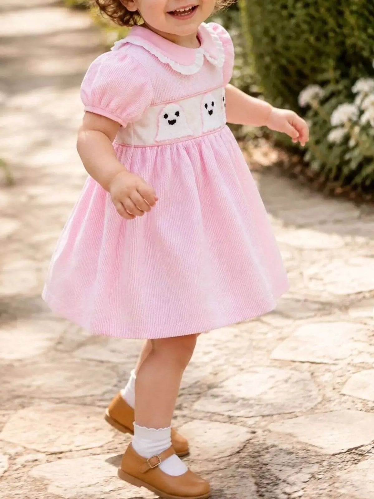 Children's Halloween Ghost Smocked Gingham Dress by Trendsi