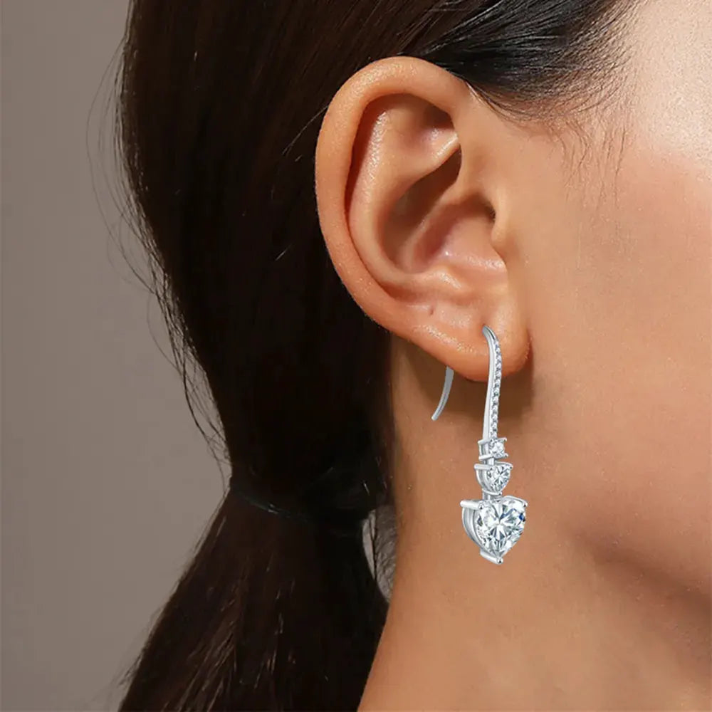 5.44 Carat 925 Sterling Silver Moissanite Heart Drop Earrings by Partner Label