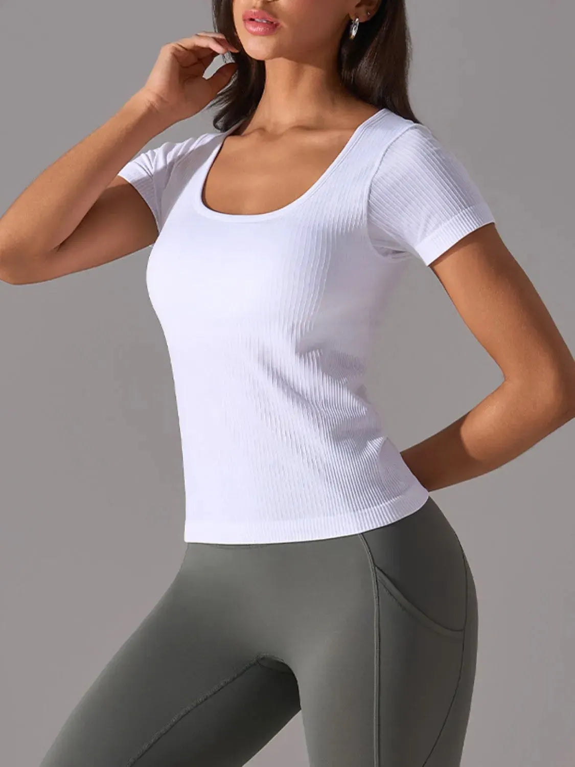 Square Neck Active T-Shirt with Detachable Chest Pads by Partner Label