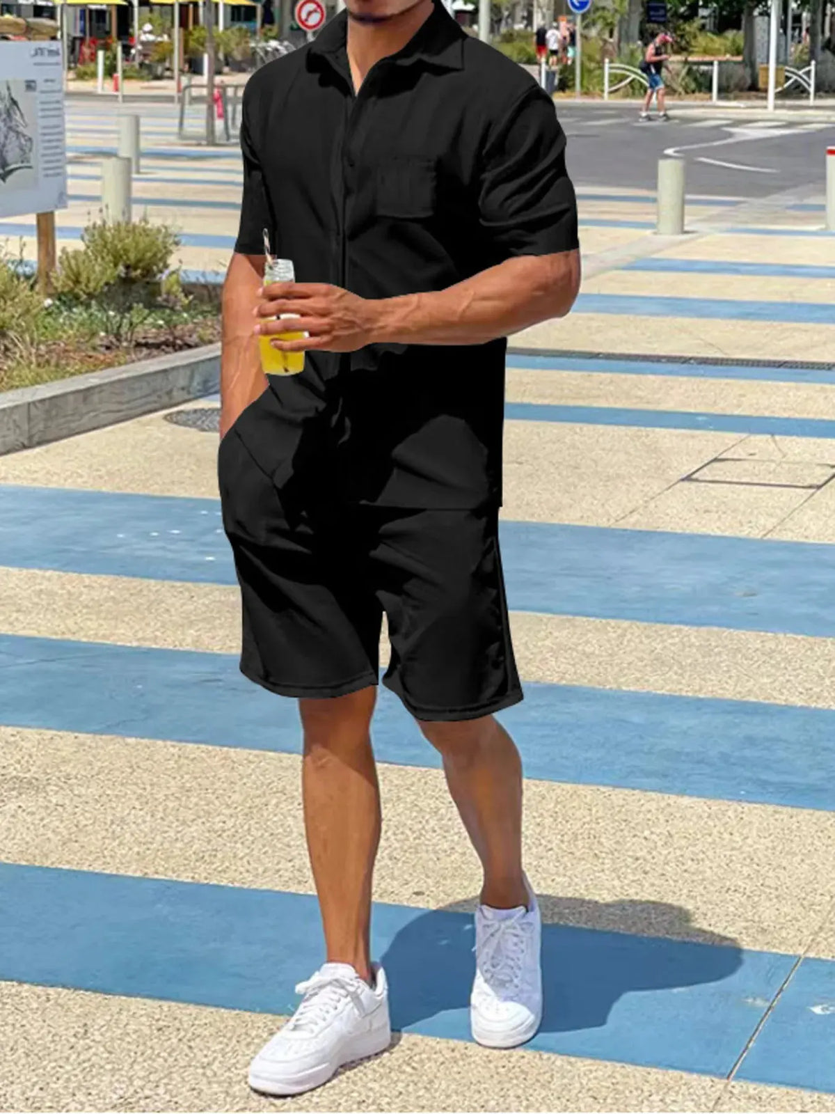 Men's Plus Size Button Up Shirt and Shorts Set by Trendsi