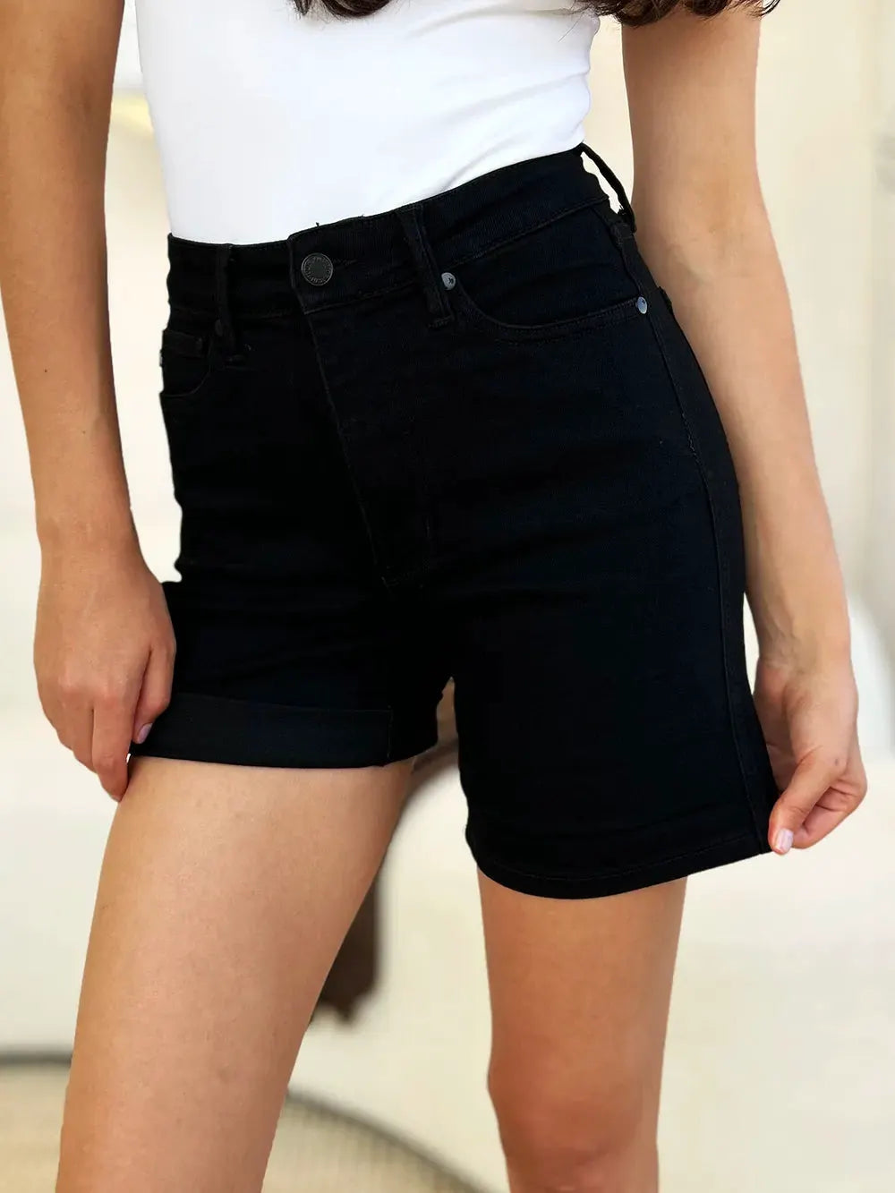 Judy Blue Full Size High Waist Tummy Control Cuffed Denim Shorts by Judy Blue