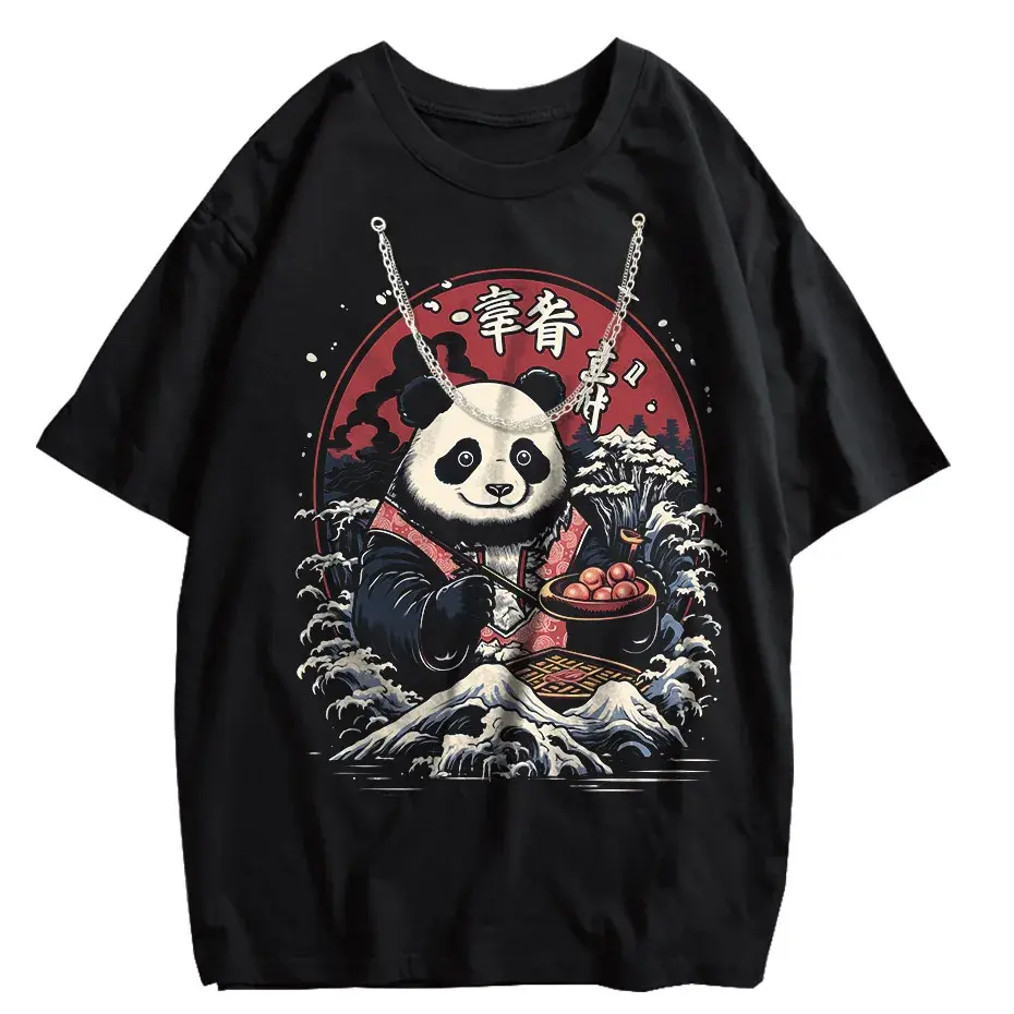 Japanese Style Panda Hip-Hop Retro Distressed T-Shirt by Vimost Shop