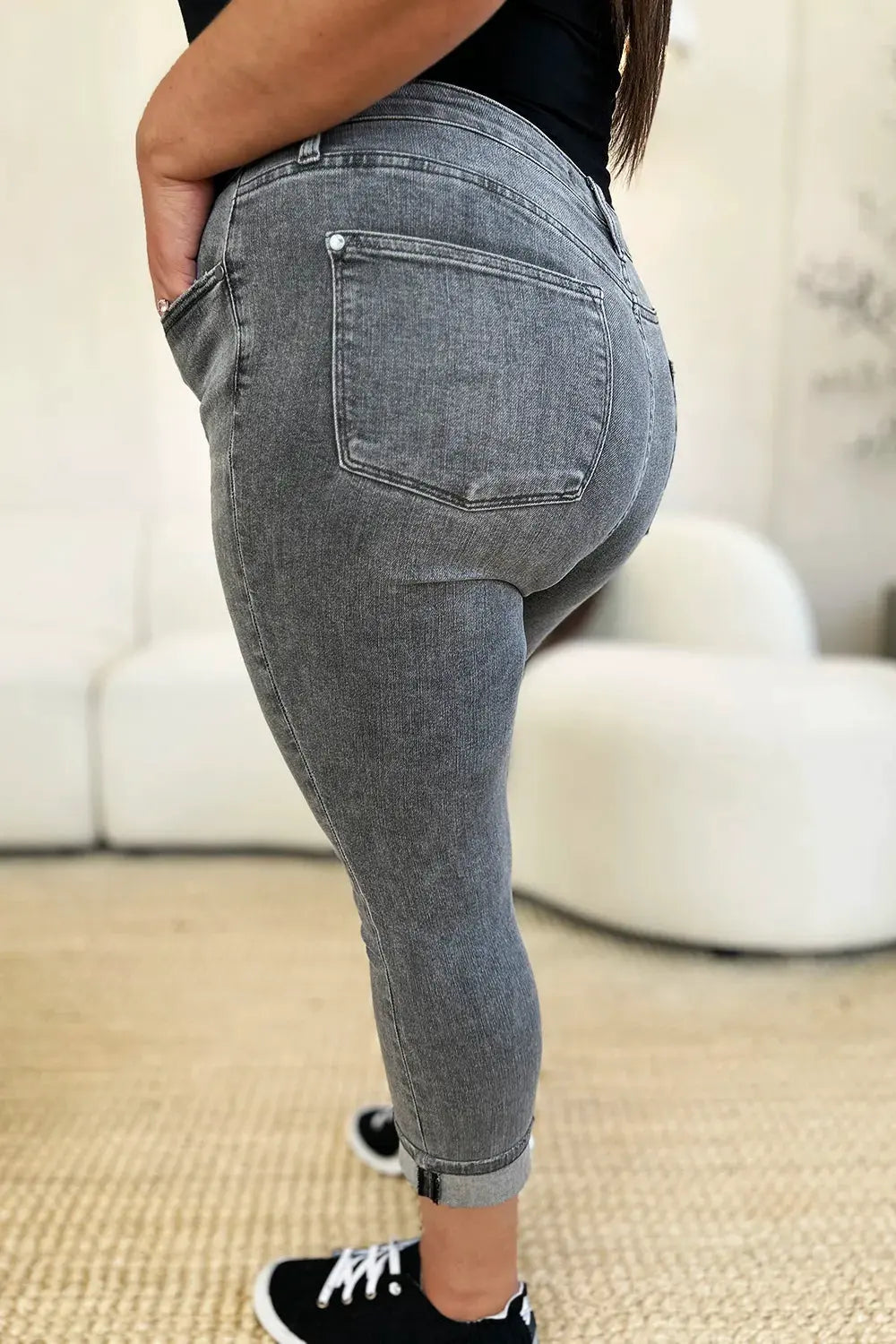 Judy Blue Full Size Button Fly High Waist Cuffed Capris by Judy Blue