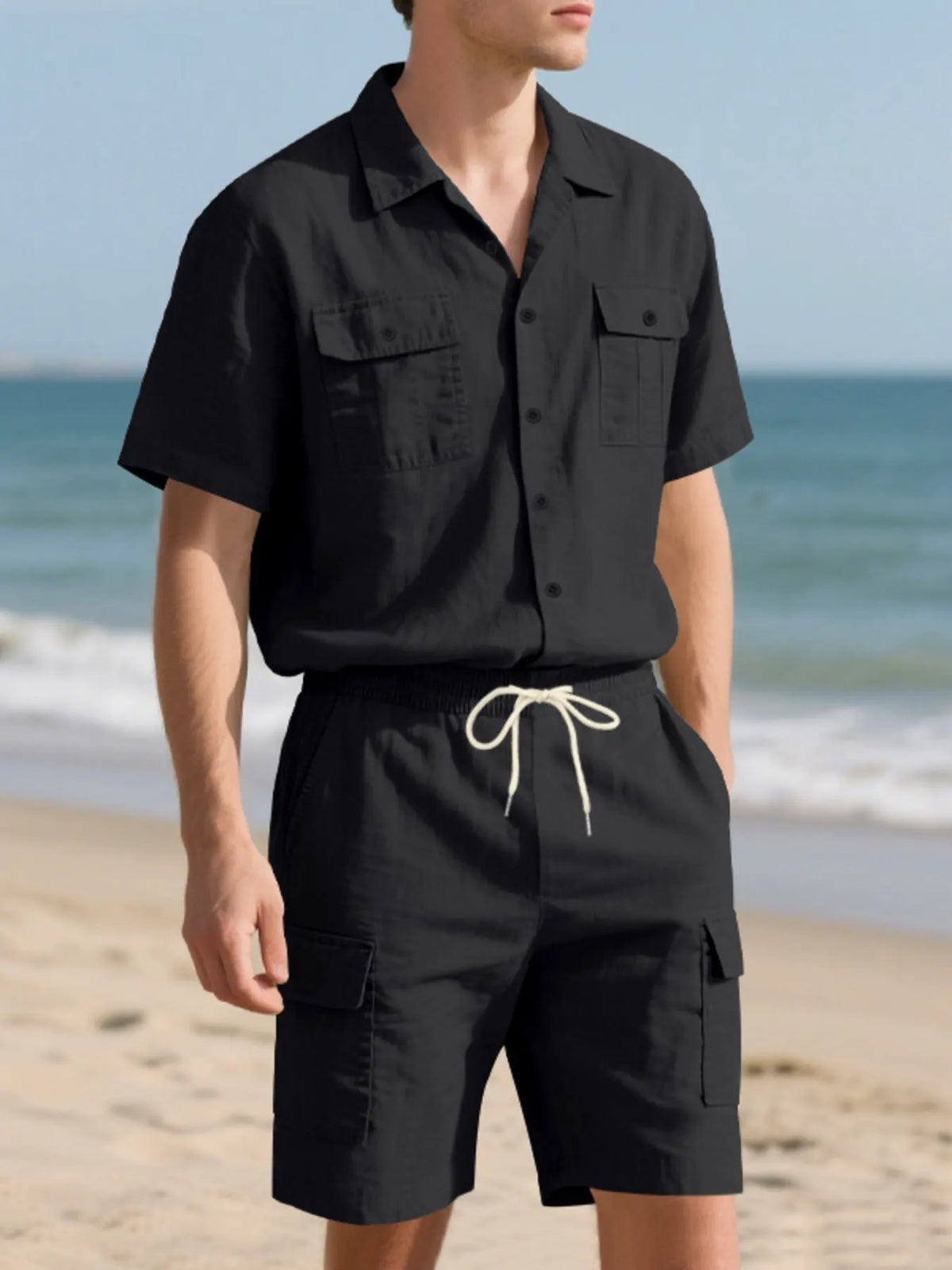 Men's Full Size Button Up Shirt and Shorts Set Plus Size by Trendsi