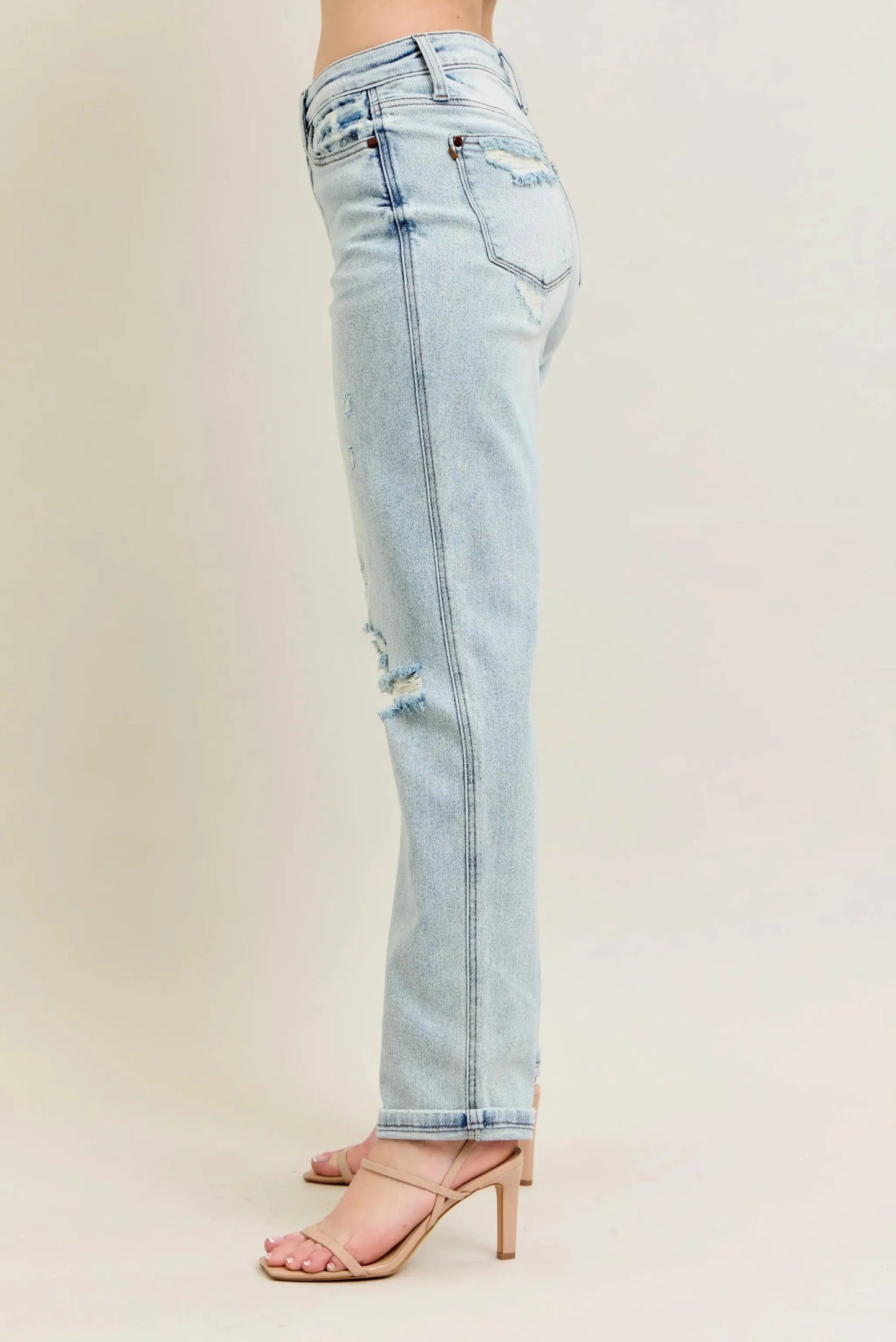 Judy Blue Full Size Mr Repair Stitch Detail Destroy Single Cuff Bf Jeans Plus Size by Judy Blue