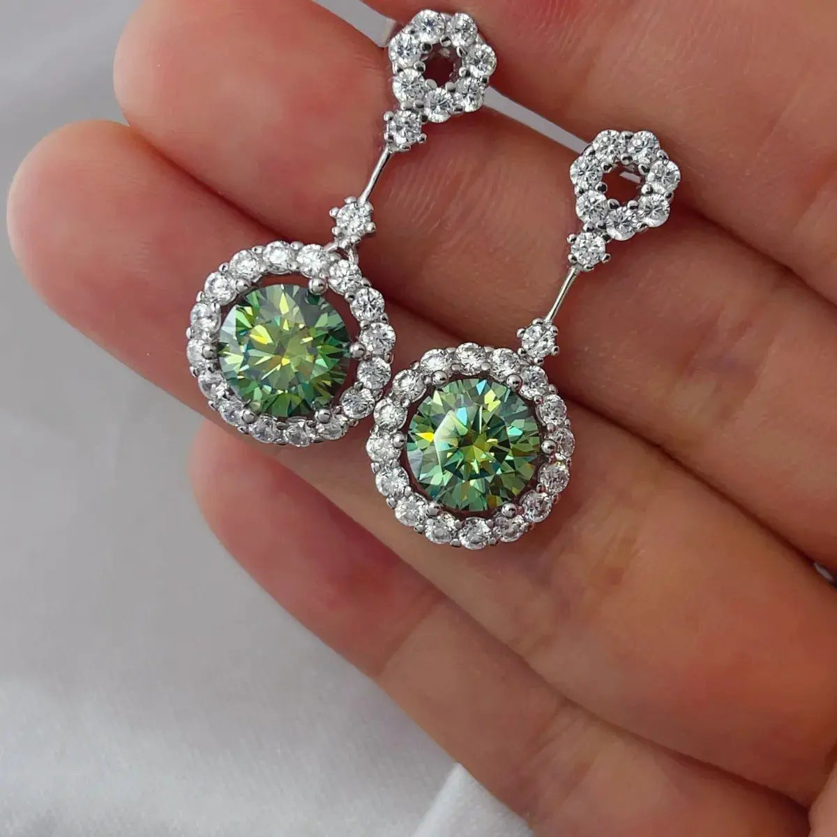 4 Carat Crystal Drop Dangle Earrings with Round Halo Design by Partner Label